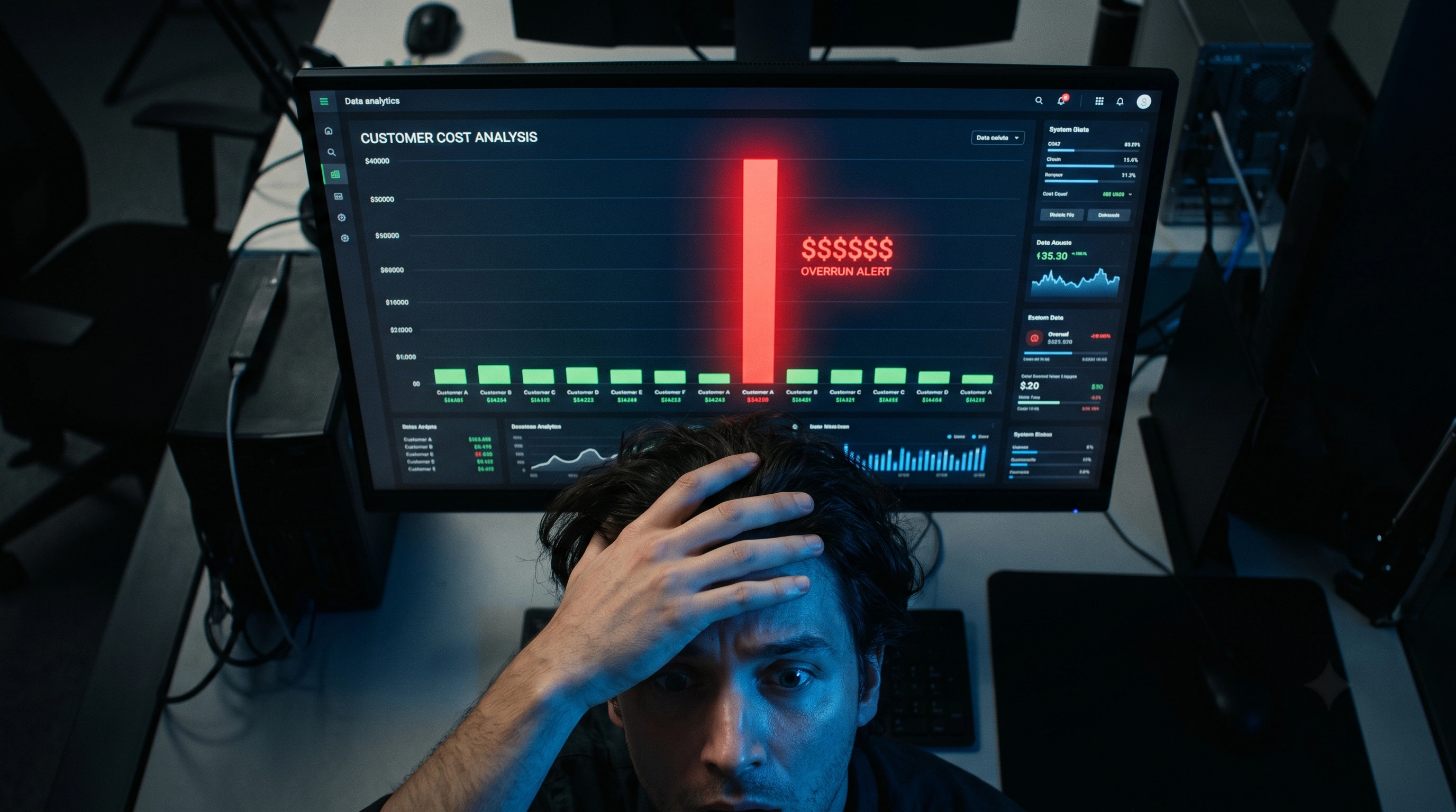 Dashboard showing per-customer AI cost breakdown with highlighted outlier